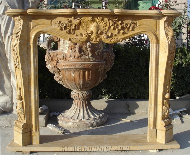 Fargo Gold Travertine Fireplace, Yellow Travertino Polished Fireplace