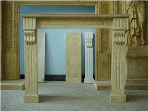 White Polished Travertine Fireplace, Simple Style White Travertine Fireplace Mantel