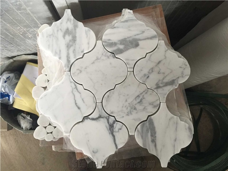 Bianco Carrara Marble Lantern Shape Mosaic, Bianco Carrara Marble Block