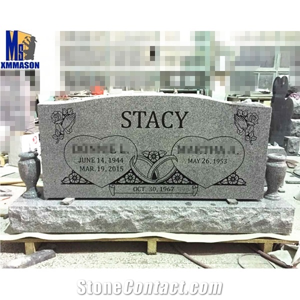 China Grey Granite American Style Double Tombstone and Monument, Grey Granite Monument & Tombstone