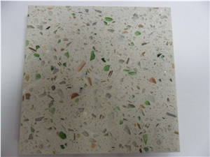 Quartz Stone Slabs & Tiles with Green Glass