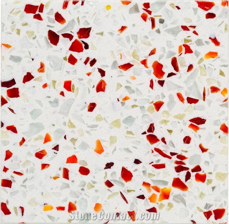 Red Glass Quartz Stone Slabs & Tiles