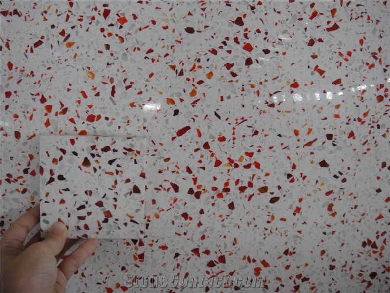 Red Glass Quartz Stone Slabs & Tiles