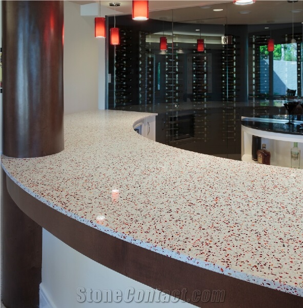 Red Glass Quartz Stone Slabs & Tiles