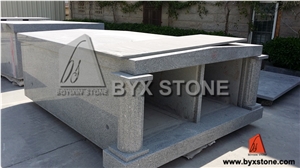 Grey Granite Two Crypts Mausoleum with Roman Column