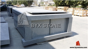 Grey Granite Two Crypts Mausoleum with Roman Column