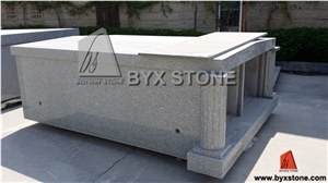Grey Granite Two Crypts Mausoleum with Roman Column