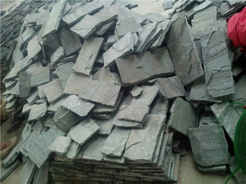 Forest Green Slate Cube Stone Thin Veneer Stone, Wall Cladding Stone