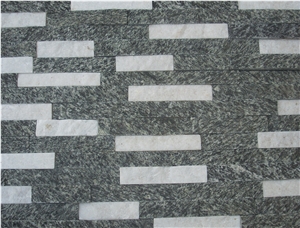 Gq Mixed Ledgestone, Split Face Panel, White Quartzite, Black Granite