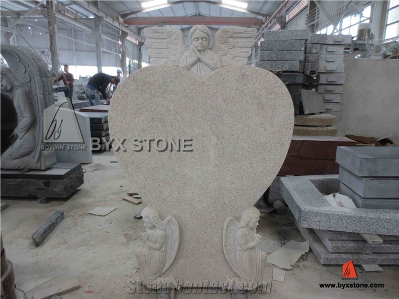 China Beige Granite Adorable European Monument with Carved Angel, Beige Granite Monument & Tombstone
