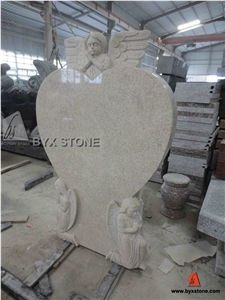 China Beige Granite Adorable European Monument with Carved Angel, Beige Granite Monument & Tombstone