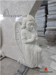 China Beige Granite Adorable European Monument with Carved Angel, Beige Granite Monument & Tombstone