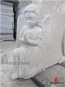 China Beige Granite Adorable European Monument with Carved Angel, Beige Granite Monument & Tombstone