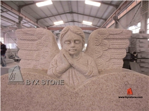 China Beige Granite Adorable European Monument with Carved Angel, Beige Granite Monument & Tombstone