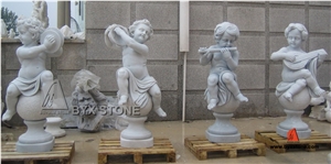 China White Marble Sculpture with Playing Musical Instruments