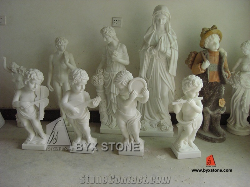 China White Marble Sculpture with Playing Musical Instruments
