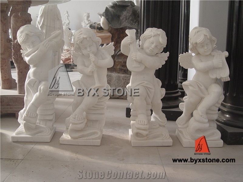 China White Marble Sculpture with Playing Musical Instruments