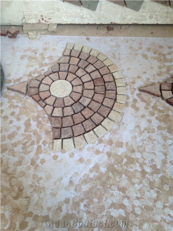 China Granite Cube Stone Mesh Pavers( Fan-Shaped Paver Stone on Net)