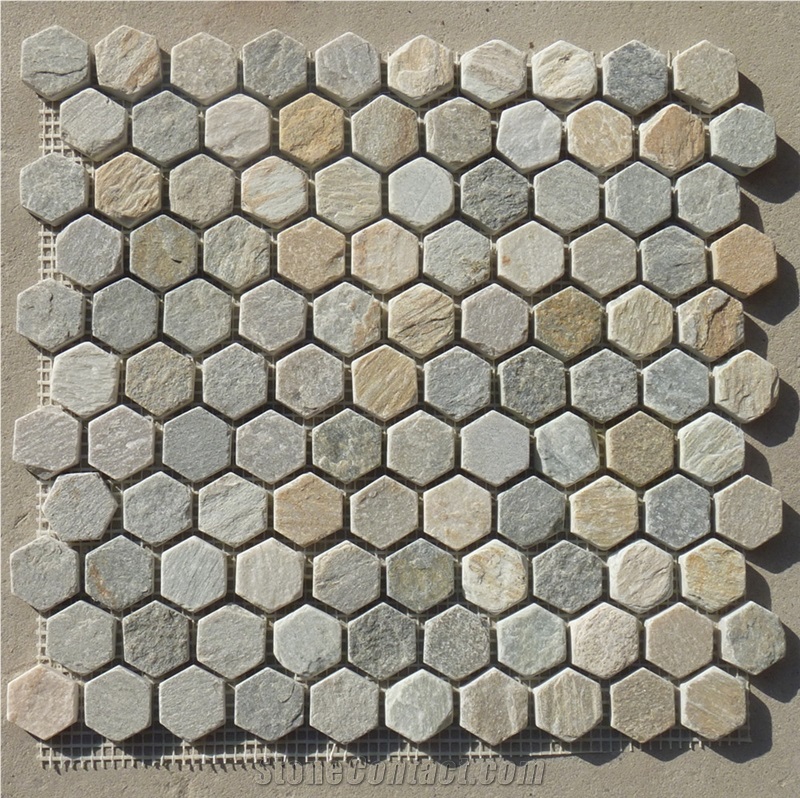 Hexagon Stone Mosaic, Oyster Beige Slate Mosaic