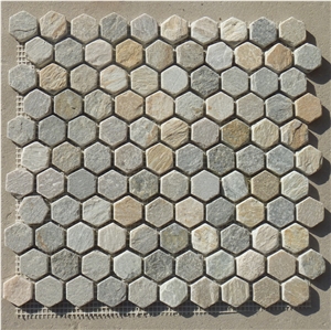 Hexagon Stone Mosaic, Oyster Beige Slate Mosaic