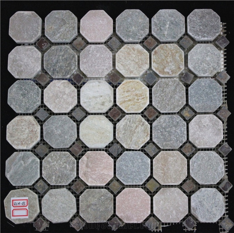 Hexagon Stone Mosaic, Oyster Beige Slate Mosaic