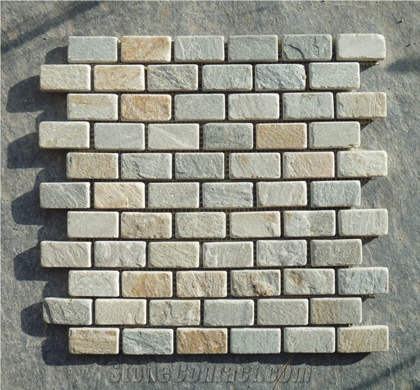 Oyster Slate Brick Mosaic, Beige Slate Wall/Floor Mosaic