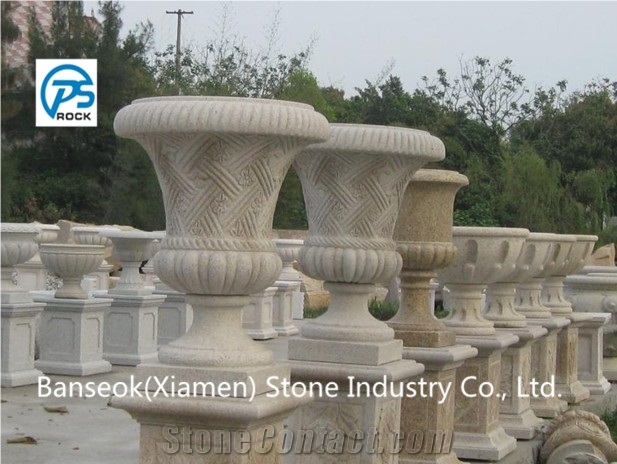 Yellow Granite Flower Pot, Outdoor Pot/ Planter