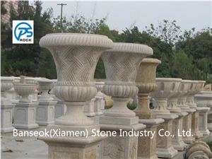 Yellow Granite Flower Pot, Outdoor Pot/ Planter