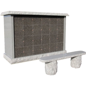 24 Niche China G603 Grey Granite Columbarium Unit and Matching Black and Gray Granite Bench