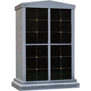 A Tall 24 Niche Vertical China G603 Grey Granite Columbarium Partitioned Into 4 Groupings Of 6