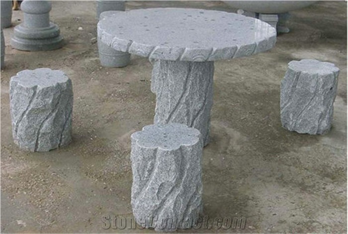 China G603 Grey Granite Garden Stone Round Table and Benches