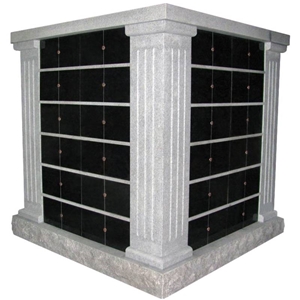 China G603 Grey Granite Roman Style Pillars Gray and Black 4-Sided, 96 Niche Granite Columbarium Unit with Black Granite Niches