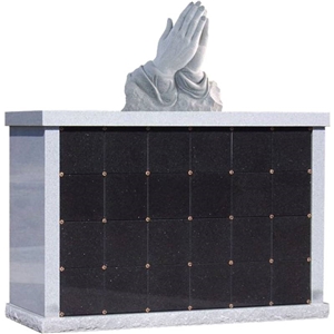 China G633 Grey Granite 24 Niche Granite Columbarium with Granite Praying Hands Statue