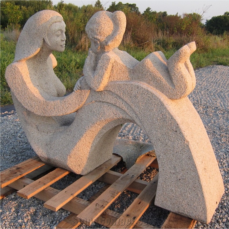 China G682 Yellow Granite Sculptures Mother and Child Garden Statues