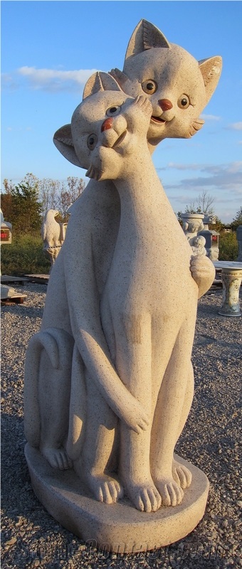 G682 Granite Stone Animal Sculptures Landscape Cats Carving Statues