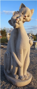 G682 Granite Stone Animal Sculptures Landscape Cats Carving Statues