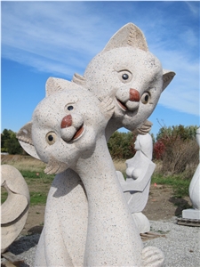 G682 Granite Stone Animal Sculptures Landscape Cats Carving Statues