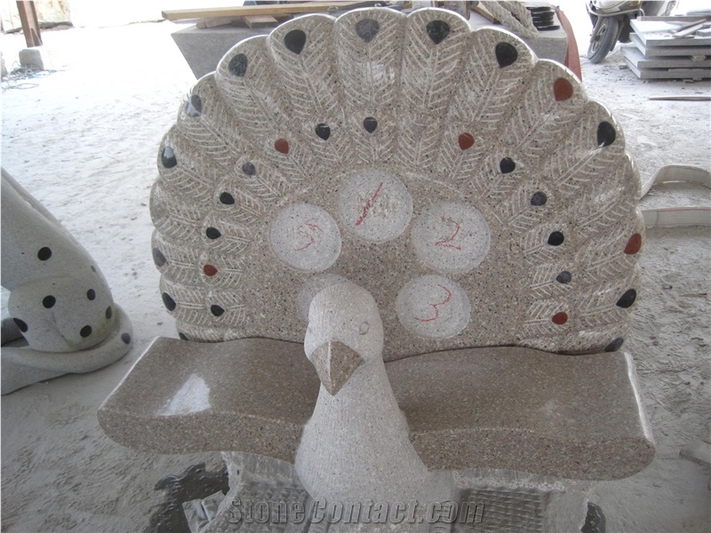G682 Yellow Granite Garden Peacock Design Park Bench