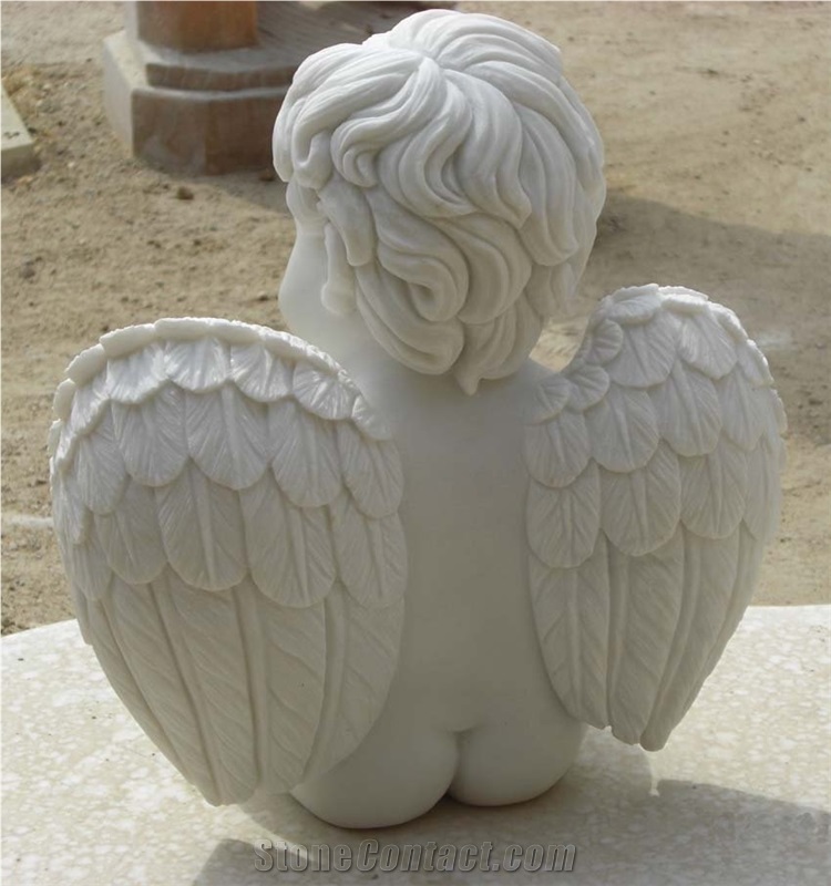 Guangxi White Marble Sculpture Handcarved Cherub Angel Sculptures Angel Child Statues