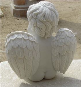Guangxi White Marble Sculpture Handcarved Cherub Angel Sculptures Angel Child Statues