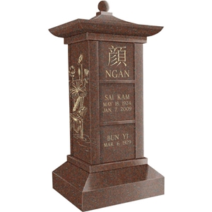 Imperial Red Granite Columbarium, Vertical Family Post-Style Granite Pillar Columbarium for the Cremated Remains Of up to Three Individuals