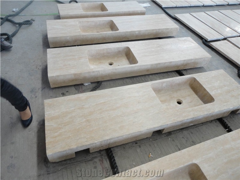 Beige Travertine Countertop in Honed, Classic Beige Travertine Kitchen Countertops