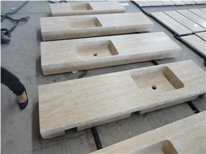 Beige Travertine Countertop in Honed, Classic Beige Travertine Kitchen Countertops