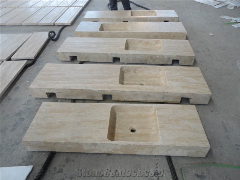 Beige Travertine Countertop in Honed, Classic Beige Travertine Kitchen Countertops