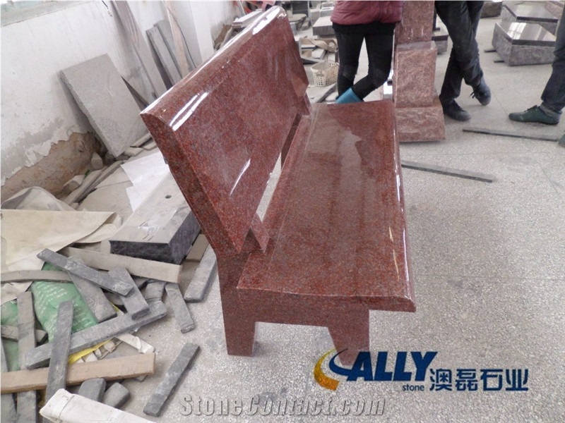 Indian Red Granite Park Bench, Indian Red Granite Memorial Bench, Indian Red Granite Monument.Indian Red Granite Memorial Stone