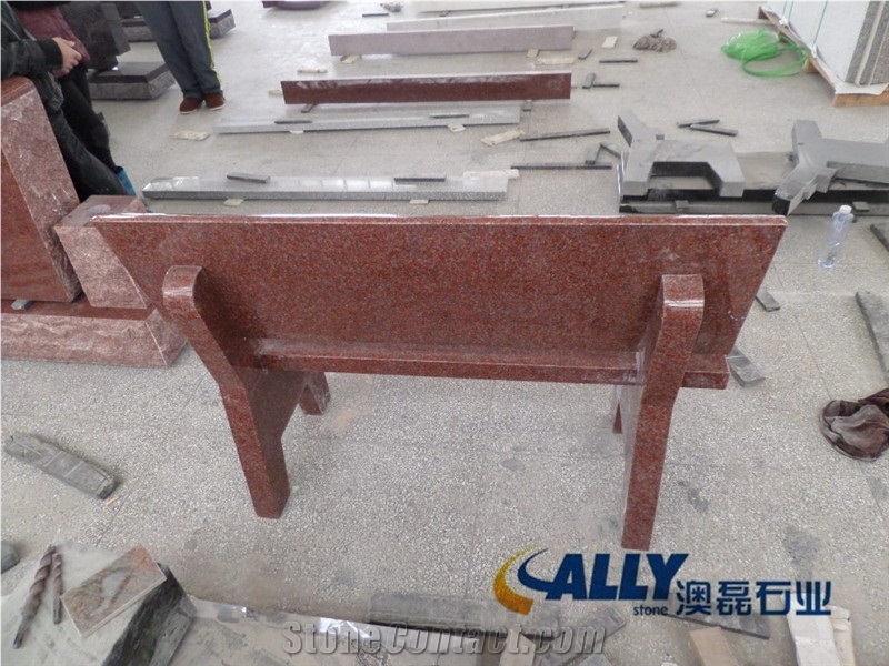 Indian Red Granite Park Bench, Indian Red Granite Memorial Bench, Indian Red Granite Monument.Indian Red Granite Memorial Stone