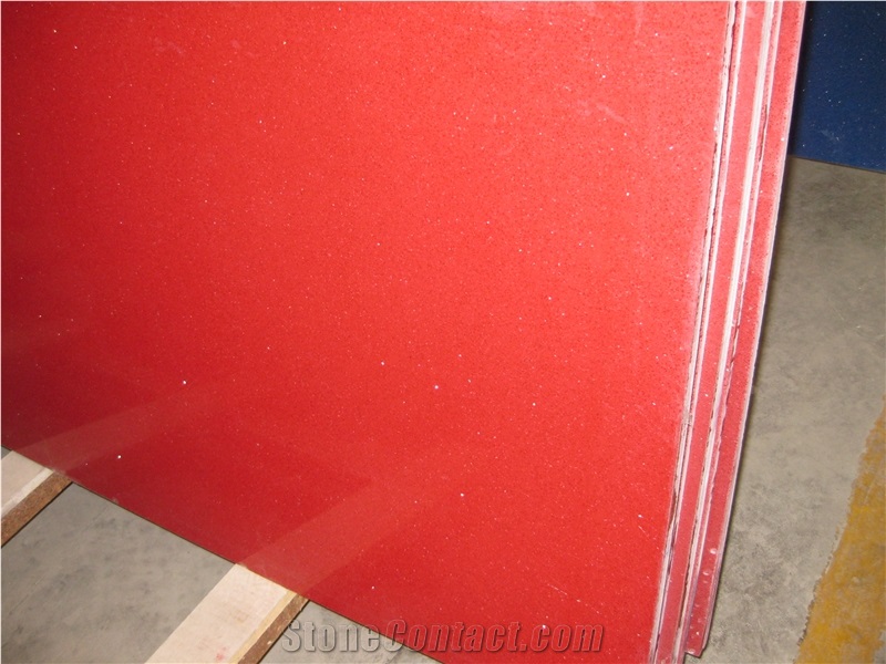 Xiamen China Chinese Engineered Quartz Man-Made Red Slab Tile Paver Cover Flooring
