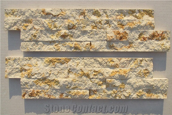China Yellow Quartzite Cultured Stone, Yellow Wall Panel Ledge Stone/Veneer/Stacked Stone Slim Z Shape Beige Culture Stone