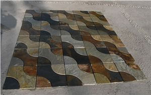 Rusty Slate Paving on Mesh / Slate Net Paste/ Rusty Slate Flagstone Paver Tiles, Brown Slate Flagstone