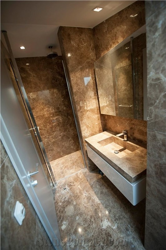 Adiyaman Crystal Emperador Brown Marble Bathroom Design